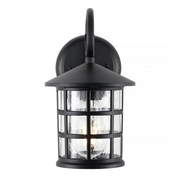 Cadiz 6" Iron/Seeded Glass Cottage Rustic Scrolled Lantern LED Outdoor Lantern - JONATHAN Y